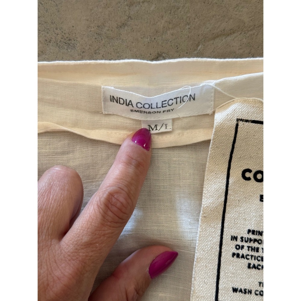 Emerson Fry India Collection Organic Linen Wrap Midi Skirt Cream ML Handmade NEW - Picture 7 of 13